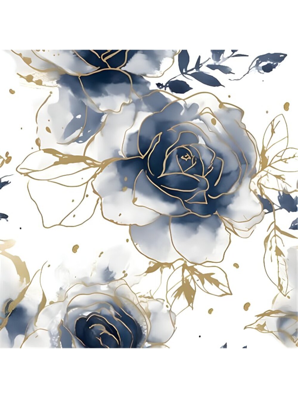 White Floral Wallpaper Peel and Stick Watercolor Blue/Golden 17.4" x 393" Rose